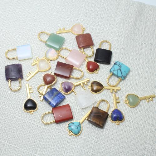 Ювелирные подвески из драгоценных камней, Полудрагоценный камень, с цинковый сплав, Замок и ключ, плакирован золотом, DIY & различные материалы для выбора, продается указан