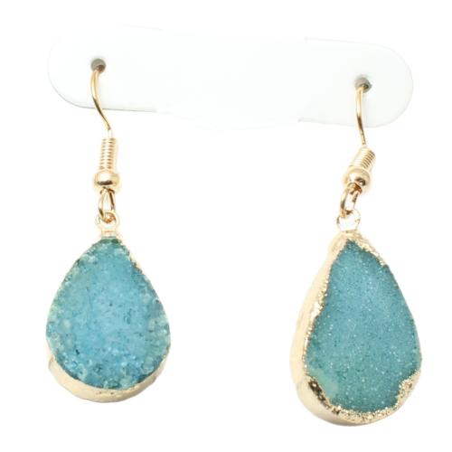 Природный кварцевый Сережка, с цинковый сплав, Каплевидная форма, плакирован золотом, druzy стиль & Женский, продается Пара
