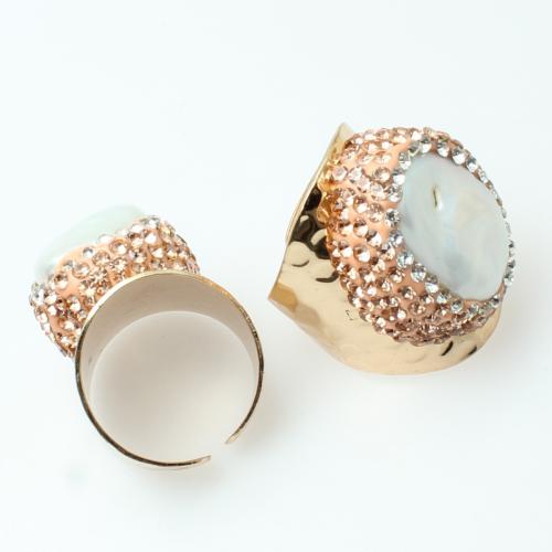 Perlas cultivadas de agua dulce Anillo de dedo Cuff, con aleación de zinc, chapado en color dorado, unisexo & con diamantes de imitación, Vendido por UD
