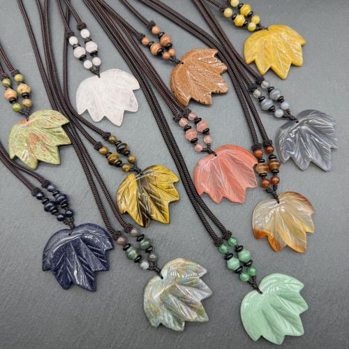 Gemstone Sweater Necklace with Polyester Cord Maple Leaf polished & Unisex Length Approx 25.5 Inch Sold By PC
