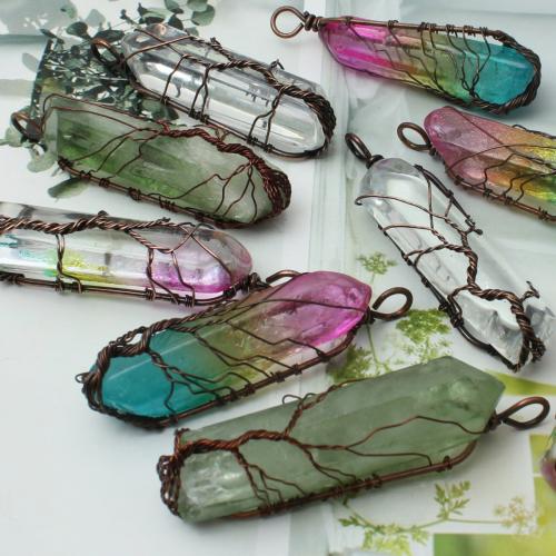 Natürlicher Quarz Anhänger, mit Zinklegierung, Geometrisches Muster, DIY, keine, 15x17mm, verkauft von PC