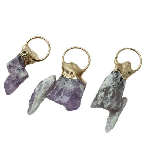 Quartz Gemstone Pendants Amethyst with Zinc Alloy irregular random style & DIY Sold By PC