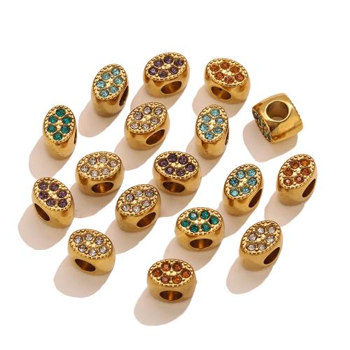 Cruach dhosmálta coirníní Spacer, 304 Cruach dhosmálta, Oval, dath an óir plated, DIY & le rhinestone, dathanna níos mó le haghaidh rogha, 6.50x10mm, Poll:Thart 4.3mm, Díolta De réir PC