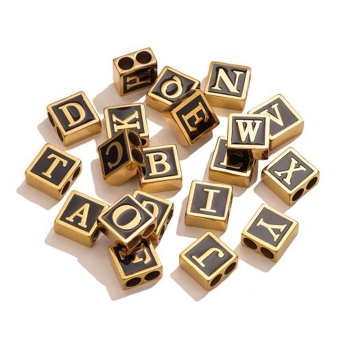 Nerūdijančio plieno Spacer Karoliukai, 304 Nerūdijantis plienas, Aikštė, aukso spalva padengtas, Pasidaryk pats & įvairių dizaino pasirinkimas & emalė, 12x12x6mm, Skylė:Apytiksliai 4.2mm, Pardavė PC