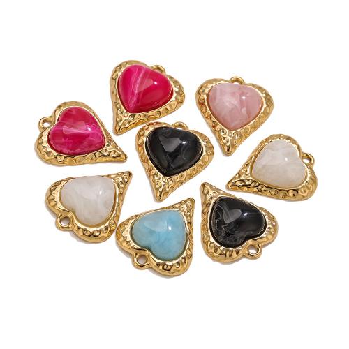 Gemstone Pendants Jewelry 304 Stainless Steel with Gemstone Heart gold color plated DIY Approx 2.6mm Sold By PC