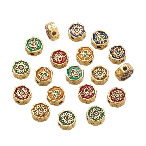 Espaciador de los granos del acero inoxidable, acero inoxidable 304, Patrón Geométrico, chapado en color dorado, Bricolaje & esmalte, más colores para la opción, 9.80x9.80mm, agujero:aproximado 2mm, Vendido por UD