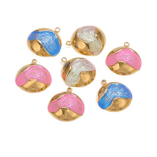 Stainless Steel Pendants 304 Stainless Steel Round gold color plated DIY & enamel Approx 1.5mm Sold By PC