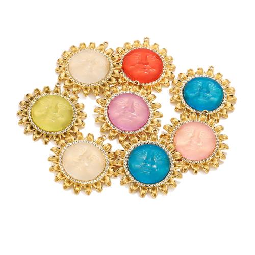 Akryl Vedhæng, 304 rustfrit stål, med Akryl, Flower, guldfarve belagt, du kan DIY & med rhinestone, flere farver til valg, 41.50x45mm, Hole:Ca. 1.8mm, Solgt af PC