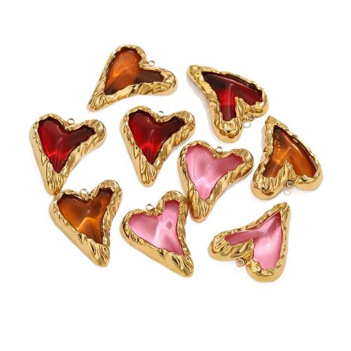 Rustfrit stål Heart Vedhæng, 304 rustfrit stål, med Resin, guldfarve belagt, du kan DIY, flere farver til valg, 22.80x27.60mm, Hole:Ca. 1.9mm, Solgt af PC