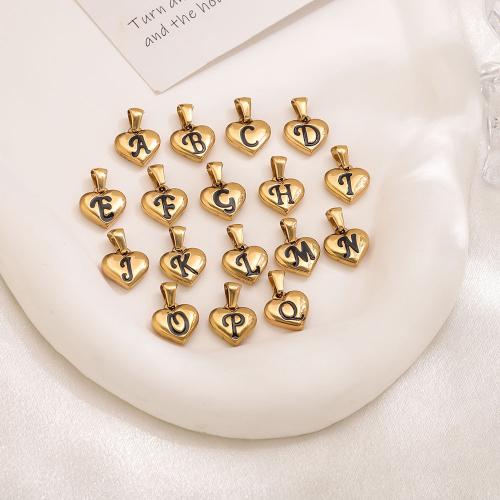 Stainless Steel Vedhæng Letter, 304 rustfrit stål, Heart, forgyldt, du kan DIY & med bogstavet mønster & emalje, flere farver til valg, 12x12.50mm, Solgt af PC