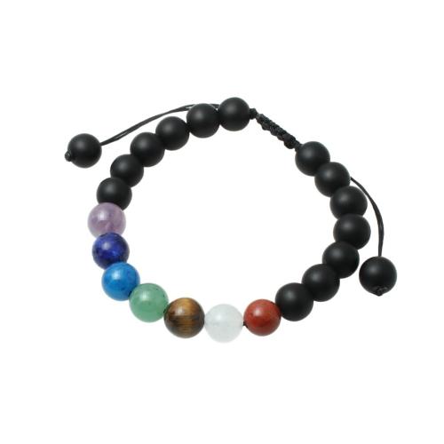 pierre noire bracelet, avec cordon de polyester & pierre gemme, Rond, bijoux de mode & unisexe, 8mm, Longueur Environ 18.5 cm, Vendu par PC