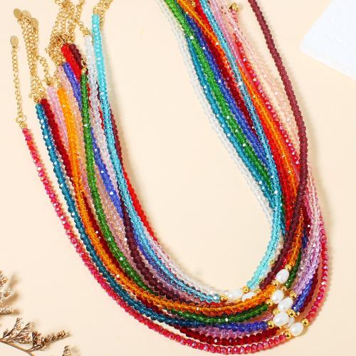 Crystal Necklace with Coral & Plastic Pearl & Zinc Alloy folk style & for woman & faceted Length Approx 40 cm Sold By PC