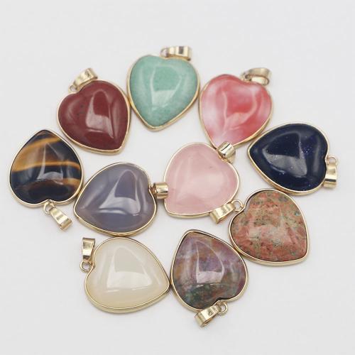 Gemstone Vedhæng Smykker, Ædelsten, med Zinc Alloy, Heart, guldfarve belagt, du kan DIY & forskellige materialer til valg, 26x24x6mm, Solgt af PC
