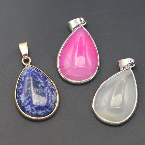 Gemstone Vedhæng Smykker, Ædelsten, med Zinc Alloy, Teardrop, forgyldt, du kan DIY & forskellige materialer til valg, 27x20x6mm, Solgt af PC
