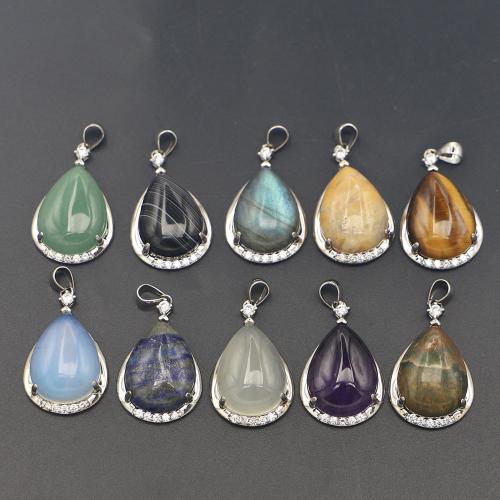 Gemstone Vedhæng Smykker, Ædelsten, med Zinc Alloy, Teardrop, forgyldt, du kan DIY & med rhinestone, flere farver til valg, 27x18x8mm, Solgt af PC