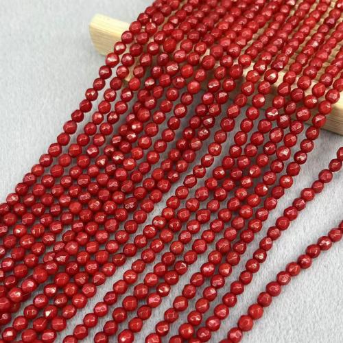 Naturliga Coral Pärlor, Rund, DIY & fasetterad, röd, 3mm, Ca 134PC/Strand, Säljs av Strand
