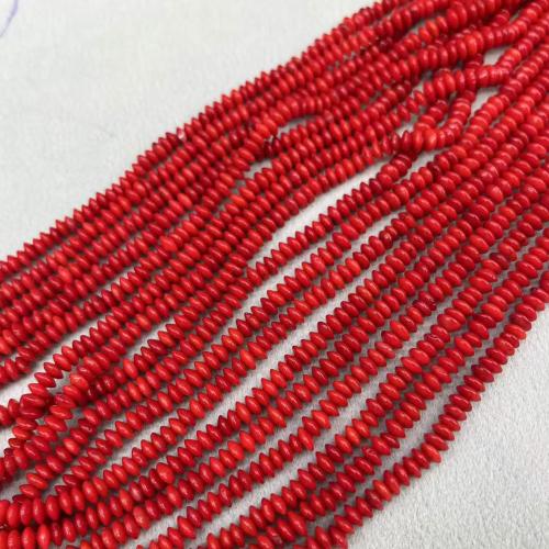 Naturliga Coral Pärlor, Abacus, DIY, röd, 2x4mm, Ca 185PC/Strand, Säljs av Strand