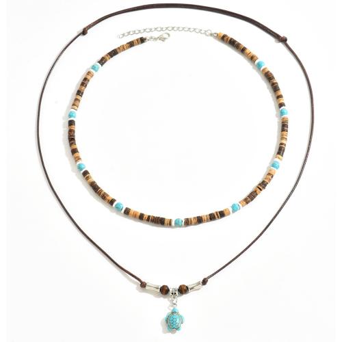 Coconut Necklace with turquoise & Wax Cord & Tiger Eye & Zinc Alloy & for man Sold By PC