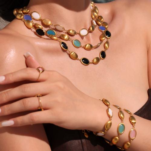 Roestvrij staal sieraden sets, met Opaal, gold plated, verschillende stijlen voor de keuze & voor vrouw, meer kleuren voor de keuze, Verkocht door Strand