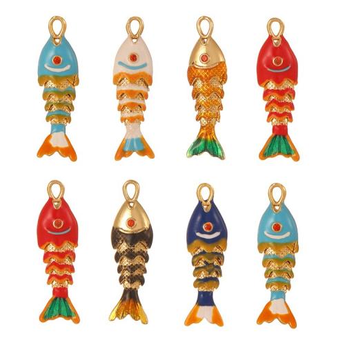 Brass Jewelry Pendants Fish gold color plated DIY & enamel & with rhinestone Sold By PC