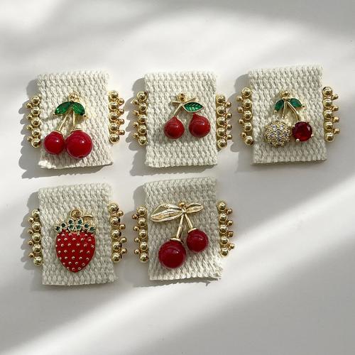 Brass Jewelry Pendants Cherry gold color plated DIY & enamel & with rhinestone Sold By PC
