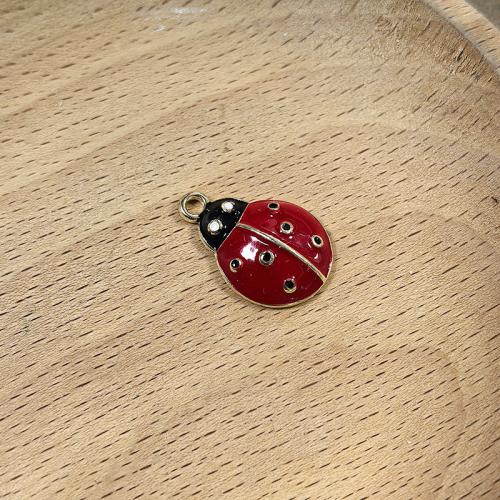 Zinc Alloy Animal Pendants Ladybug plated DIY & enamel & with rhinestone Sold By Bag