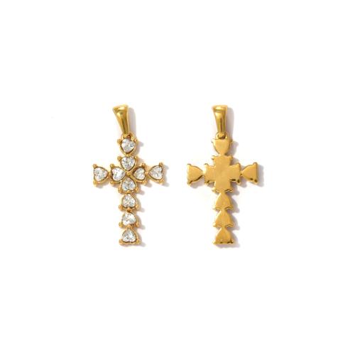 Stainless Steel Cross Pendants 304 Stainless Steel gold color plated DIY & micro pave cubic zirconia Sold By PC