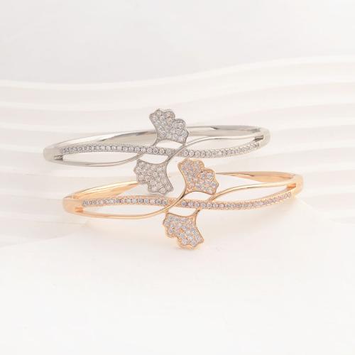 Sinc Alloy Bangle, Leaf, plátáilte, do bhean & le rhinestone, dathanna níos mó le haghaidh rogha, Trastomhas Istigh:Thart 63x53mm, Díolta De réir PC