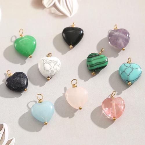 Gioielli ciondoli con gemme, pietra preziosa, with 304 acciaio inox, Cuore, metà a mano, DIY, nessuno, 14x21mm, 10PC/borsa, Venduto da borsa