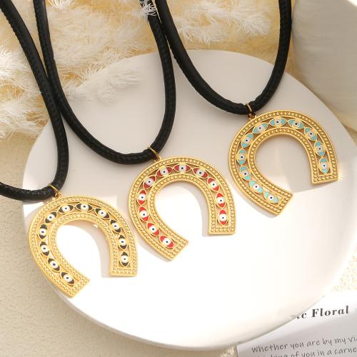 304 Stainless Steel Necklace with PU Leather with 5cm extender chain gold color plated Unisex & enamel Length Approx 45 cm Sold By PC