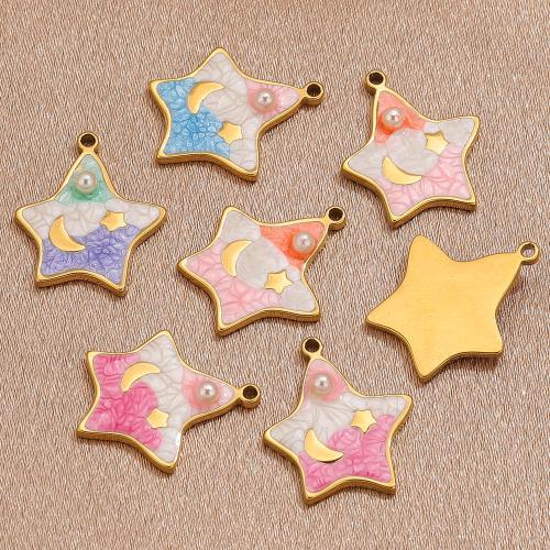 Stainless Steel Pendants 304 Stainless Steel with Plastic Pearl Star gold color plated DIY & enamel Sold By PC