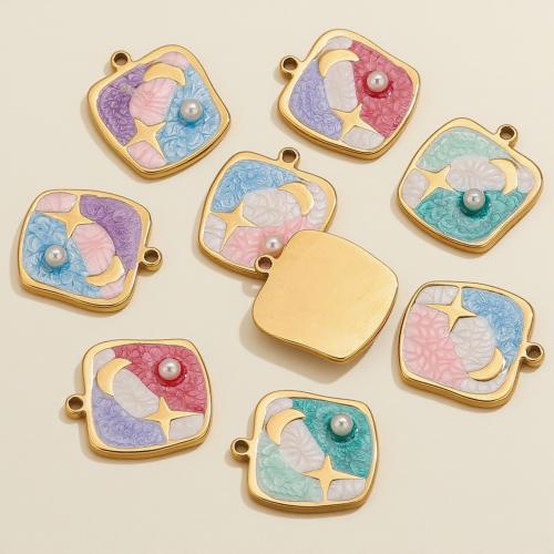 Stainless Steel Pendants 304 Stainless Steel with Plastic Pearl Geometrical Pattern gold color plated DIY & enamel Sold By PC