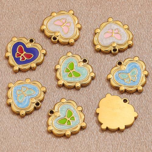 Stainless Steel Animal Pendants 304 Stainless Steel Heart gold color plated DIY & enamel Sold By PC