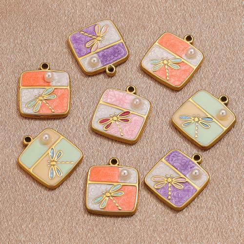 Stainless Steel Animal Pendants 304 Stainless Steel with Plastic Pearl Geometrical Pattern gold color plated DIY & enamel Sold By Bag
