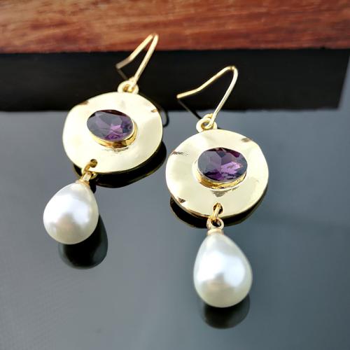 Zinc Alloy Drop Earring with Crystal & Plastic Pearl gold color plated Korean style & for woman Sold By Pair