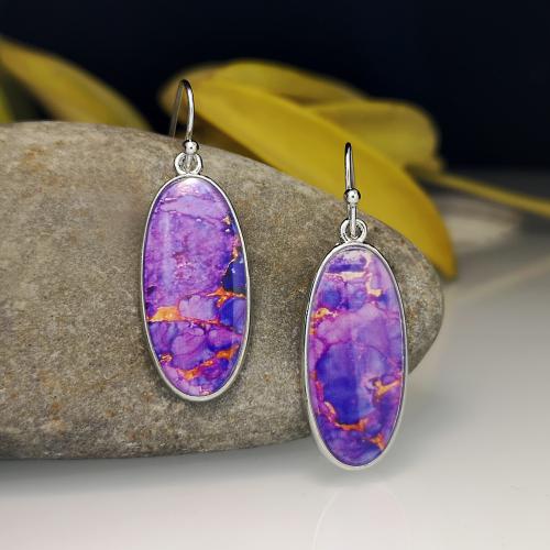 Zinc Alloy Drop Earring with Gemstone Oval platinum color plated fashion jewelry & for woman Sold By Pair