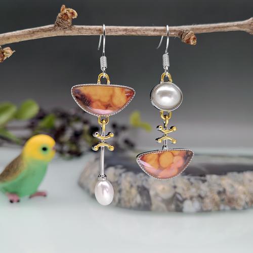 Sinc Alloy Earrings neamhshiméadrach, le Gemstone Syntéiseach & Pearl Plaisteacha, plátáilte, jewelry faisin & do bhean, 22x58mm, Díolta De réir Péire