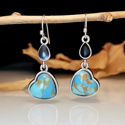 Zinc Alloy Drop Earring with turquoise & Seraphinite Heart platinum color plated for woman & epoxy gel Sold By Pair