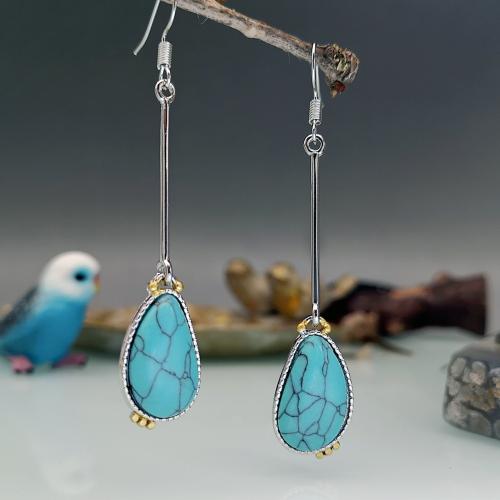 Zinc Alloy Drop Earring with turquoise Teardrop plated vintage & for woman Sold By Pair
