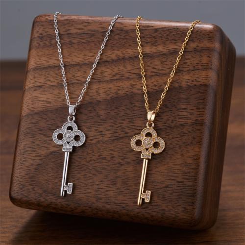 Titanium Steel Ogrlica, Titanium Čelik, s 5cm Produžetak lanac, Ključ, pozlaćen, ovalni lanac & za žene & s Rhinestone, više boja za izbor, 15x40mm, Prodano Per Približno 40 inčni Strand