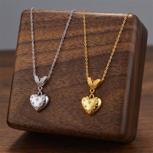 Titanium Steel Necklace with 5cm extender chain Heart plated oval chain & micro pave cubic zirconia & for woman Sold Per Approx 40 cm Strand