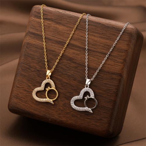 Titanium Steel Necklace Heart plated oval chain & for woman & with rhinestone Sold Per Approx 40 cm Strand