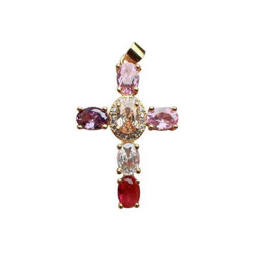 Cubic Zirconia Micro Pave Brass Pendant Cross gold color plated DIY & micro pave cubic zirconia Sold By PC