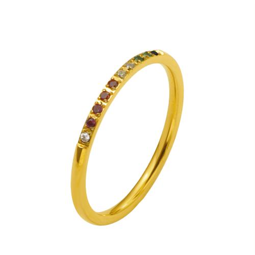 304 Stainless Steel Finger Ring gold color plated  & micro pave cubic zirconia & for woman US Ring Sold By PC