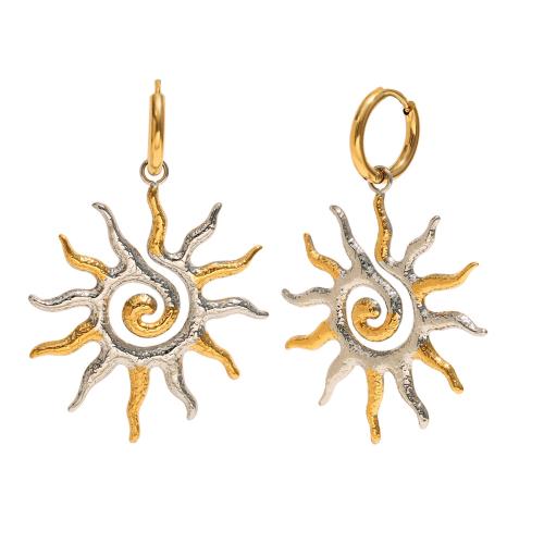 304 Stainless Steel Huggie Hoop Drop náušnice, Slunce, módní šperky & pro ženy, 34x51.20mm, Prodáno By Pair