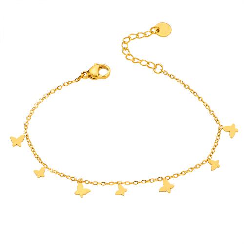 304 rustfrit stål Armbånd, med 3cm extender kæde, Butterfly, guldfarve belagt, mode smykker & for kvinde, Længde Ca. 16 cm, Solgt af PC