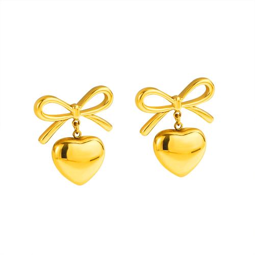 304 Stainless Steel Drop Earring Bowknot plated vintage & for woman Sold By Pair