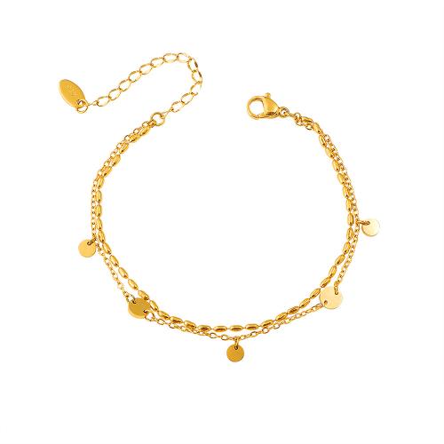 304 Stainless Steel Bracelet with 5cm extender chain gold color plated Double Layer & for woman Length Approx 16 cm Sold By PC