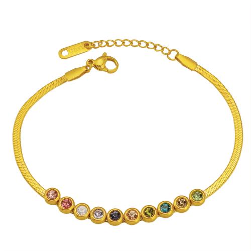 304 Stainless Steel Bracelet with 3cm extender chain plated snake chain & for woman & with rhinestone Length Approx 17 cm Sold By PC