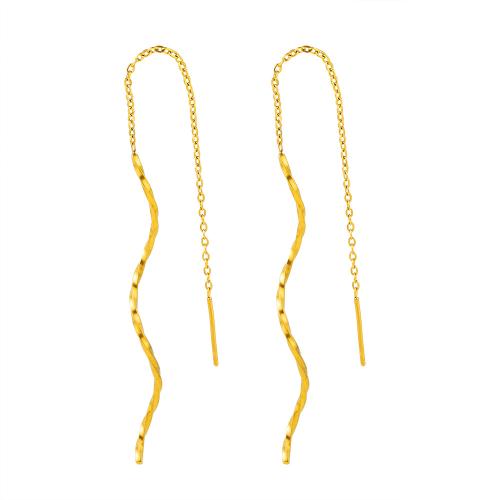304 Stainless Steel Thread Through Earrings gold color plated fashion jewelry & for woman Sold By Pair